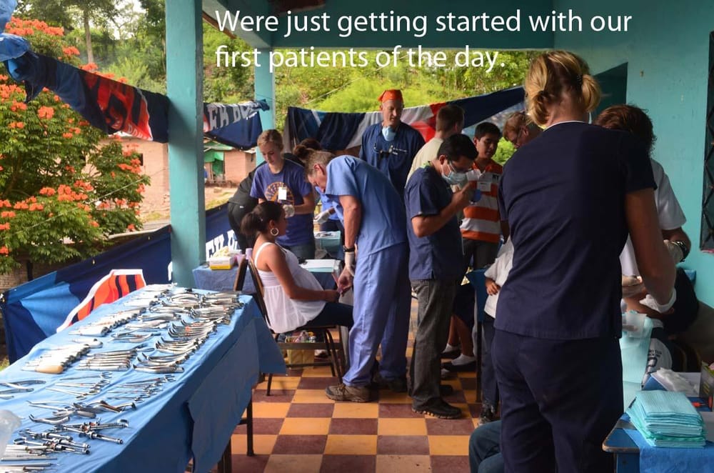 Dr. Falvey's team starting to work with patients during a Honduras Mission trip